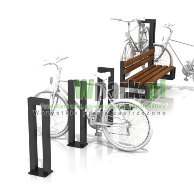 Parking rowerowy BikeStop 02 z ławką 04 i dodatkowymi stojakami na 6 rowerów linia MODE