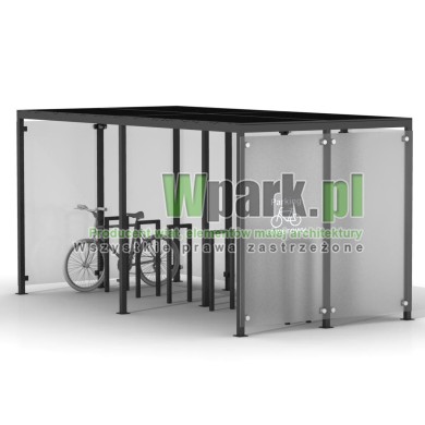 Wiata na rowery GLAS 02 ściany szklane na 12 rowerów