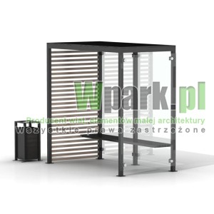 Przystanek GLAS ściany szklane i drewno