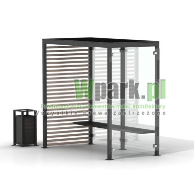 Przystanek GLAS ściany szklane i drewno