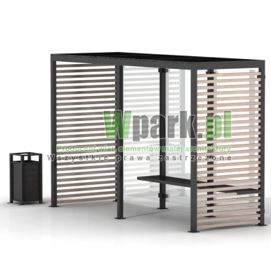 Przystanek GLAS 02 ściany szklane i drewno