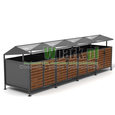 Wiata cynkowana i malowana BOKS TRIO 04 na cztery pojemniki do 1100 L