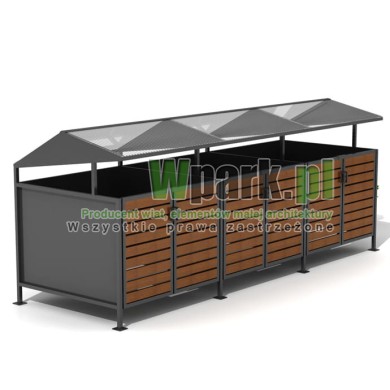 Wiata cynkowana i malowana BOKS TRIO 03 na trzy pojemniki do 1100 L