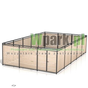 Osłona śmietnikowa PALEPA 07 wymiary 6000 mm na 10000 mm ściany drewno, bez dachu