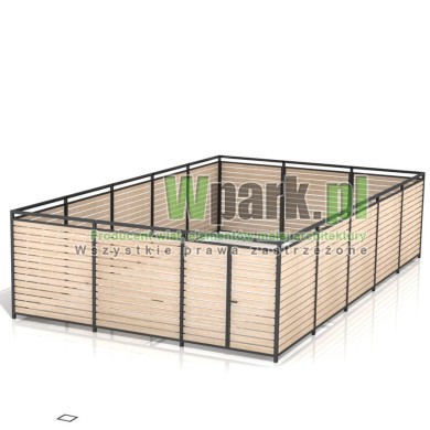 Osłona śmietnikowa PALEPA 07 wymiary 6000 mm na 10000 mm ściany drewno, bez dachu