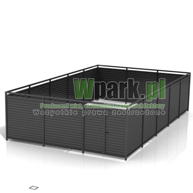 Osłona śmietnikowa PALEPA 08 wymiary 6000 mm na 10000 mm ściany blacha falista, bez dachu
