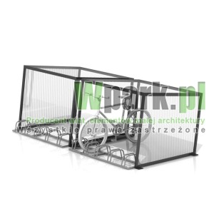 Wiata na rowery CUBE na 10 rowerów  z dachem i ścianami bocznymi
