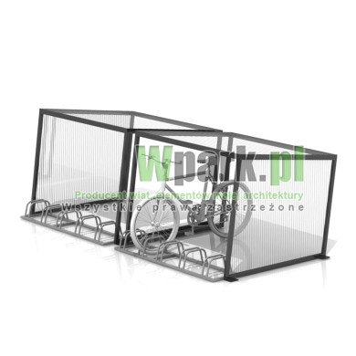 Wiata na rowery CUBE na 10 rowerów  z dachem i ścianami bocznymi