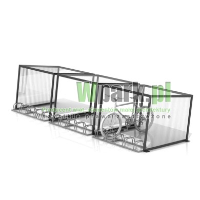 Wiata na rowery CUBE na 15 rowerów  z dachem i ścianami bocznymi