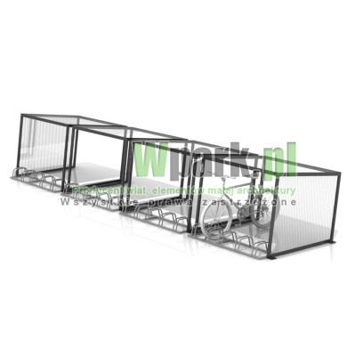 Wiata na rowery CUBE na 20 rowerów  z dachem i ścianami bocznymi