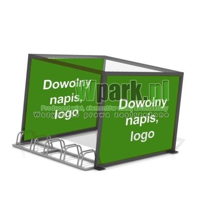 Wiata na rowery CUBE na 5 rowerów  z dachem i ścianami bocznymi z blachy