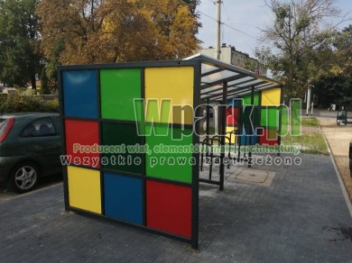 Wiata na rowery PUZL 03  - na 18 rowerów ze stojakami typu barierka