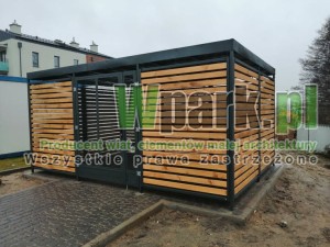 Wiata śmietnikowa PALEPA 09 wymiary 4000 mm na 6000 mm ściany drewno drzwi środek