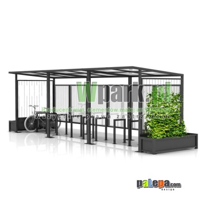 Wiata na rowery MODE 18 - na 18 rowerów z donicami