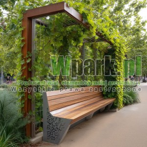 Ławka miejska z konstrukcją na pnącza 03