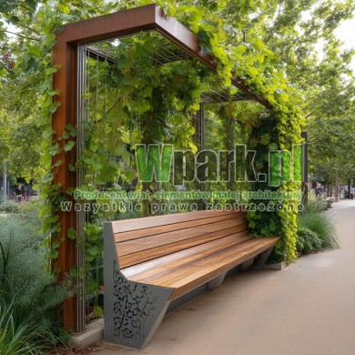 Ławka miejska z konstrukcją na pnącza 03