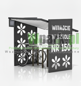 Wiata na rowery EASY 01 - na 6 rowerów ściany blacha wycinana laserowo dowolny napis