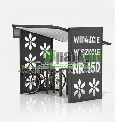 Wiata na rowery EASY 01 - na 6 rowerów ściany blacha wycinana laserowo dowolny napis