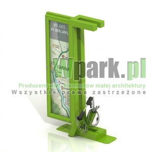 BikeStop linia MODE 03 z gablotą na reklamę