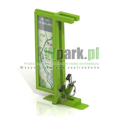 BikeStop linia MODE 03 z gablotą na reklamę