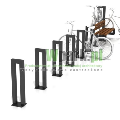 Parking rowerowy BikeStop 03 z ławką 05 i dodatkowymi stojakami na 12 rowerów linia MODE