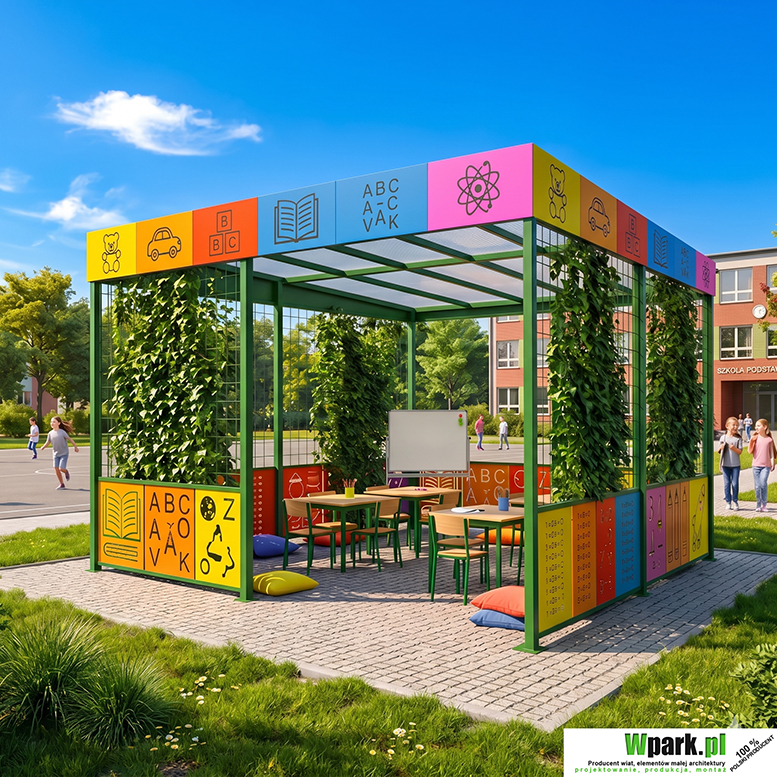 Wiaty edukacyjne, altany szkolne, klasy pod chmurką